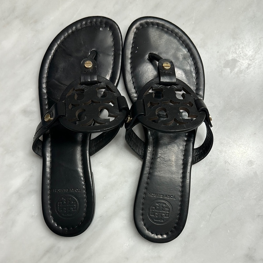 Tory Burch Black Leather Thong Sandals (Miller)